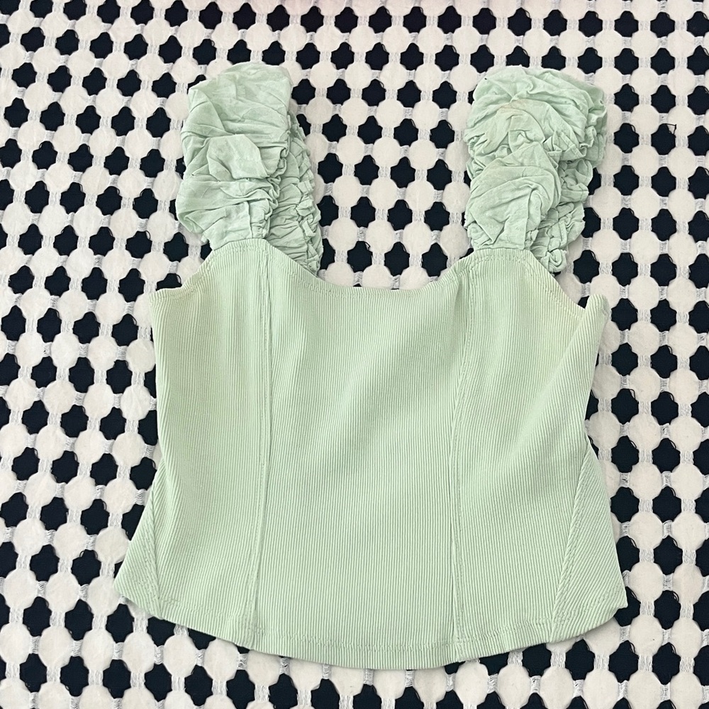 Elegant Mint Green Ruched Strap Tank Top